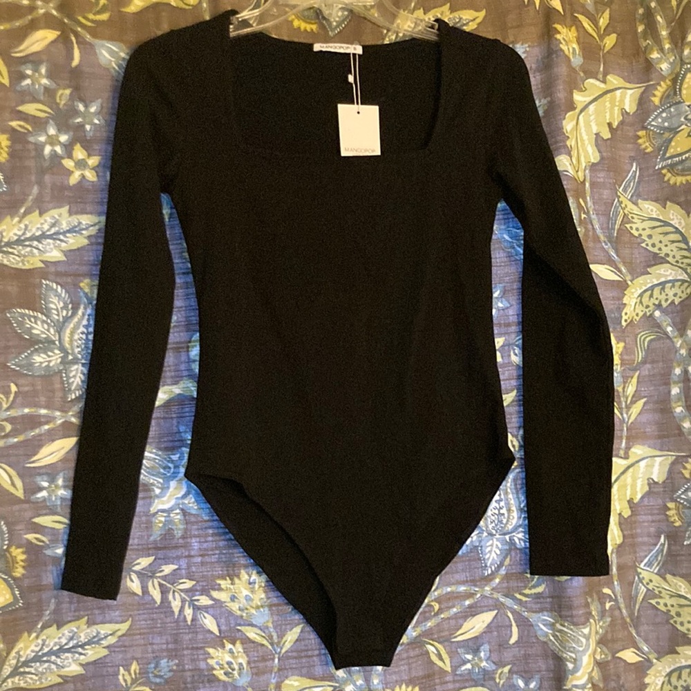 MANGOPOP Women's Square Neck Long Sleeve Tops Bodysuit